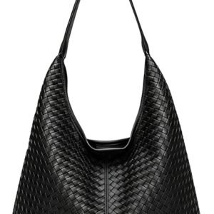 Woven Textured Tote Bag for Women, Vegan Leather Hobo Shoulder Bag, Large Capacity Slouchy Handbag Trendy Work Purse